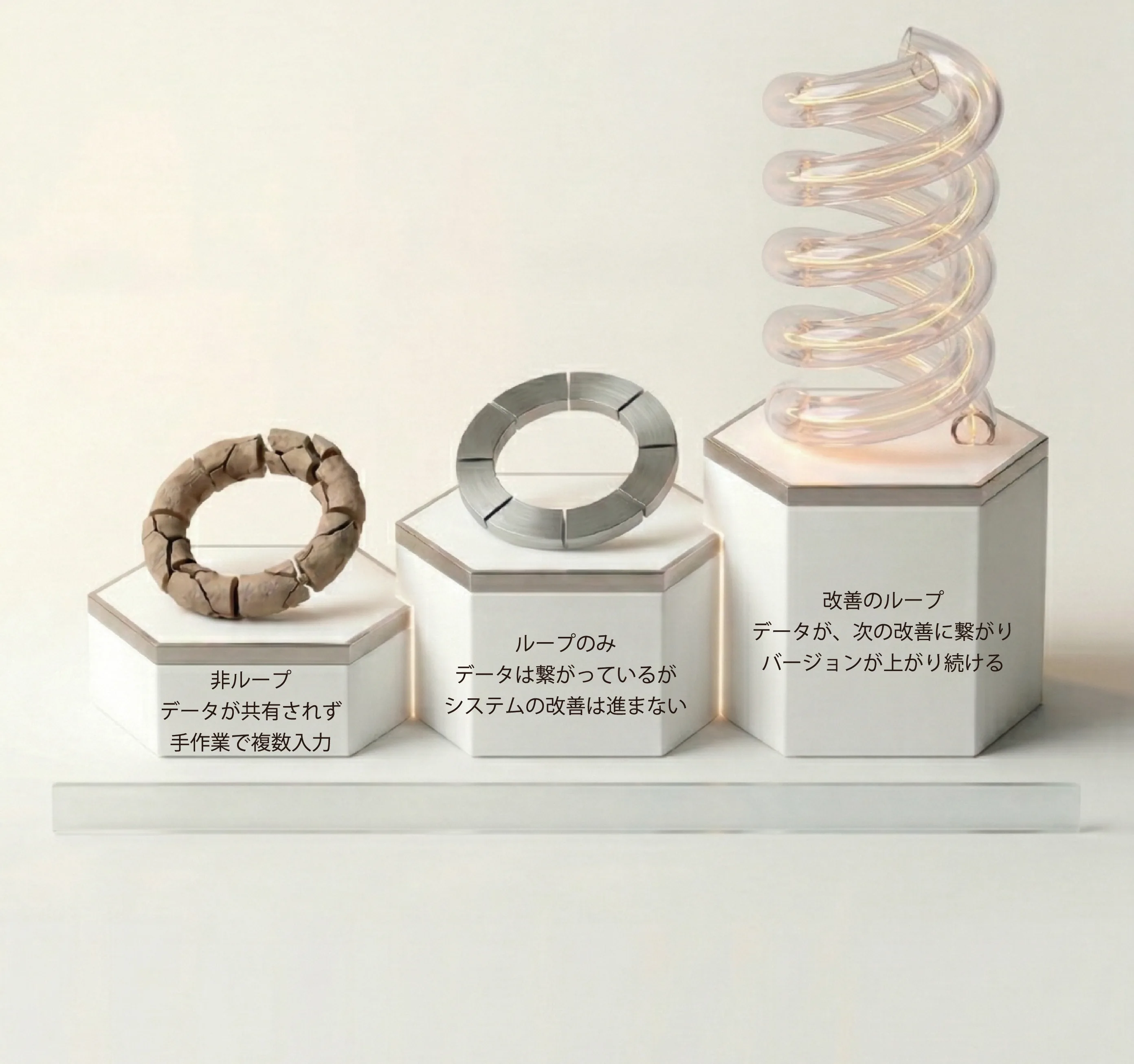 非ループ、ループのみ、改善のループの3段階を表した成熟度イメージ